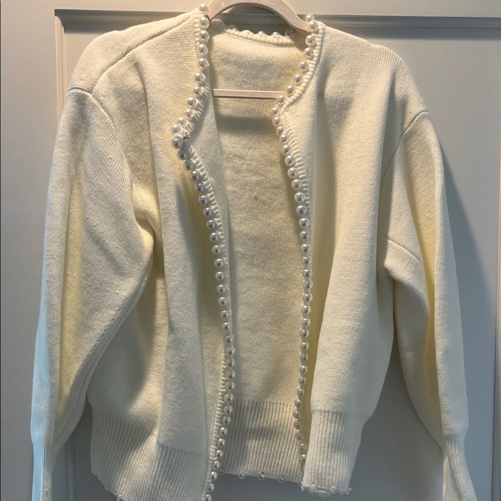 Commense Cream Cardigan with Pearl Detailing